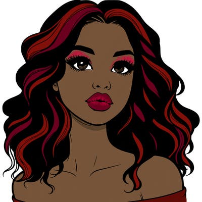 realistic girl with wavy hair and lips