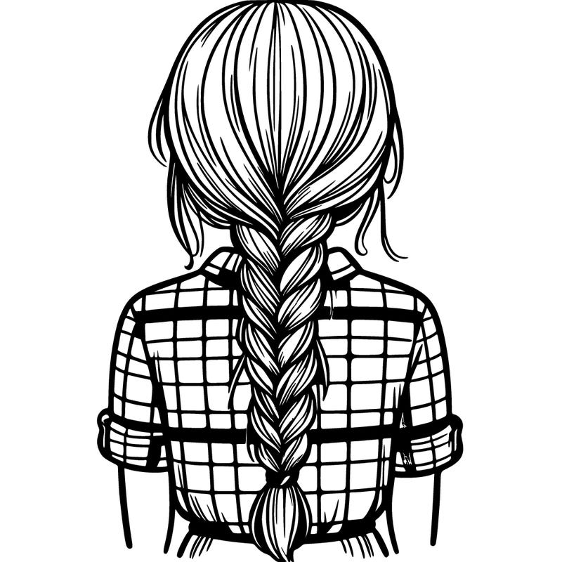 girl with braid down her back and plaid shirt