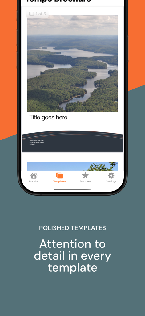 Templates for Pages Pro - Eine hochwertige Broschürenvorlage mit einer Naturlandschaftsfotografie auf einem iPhone
