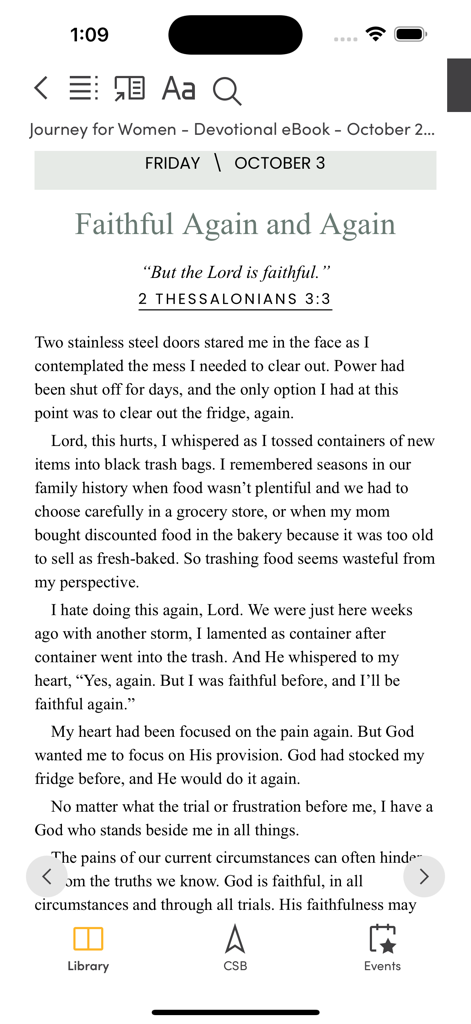 Lifeway On Demand - Lifeway On Demand app showing a daily devotional screen from the Journey for Women eBook