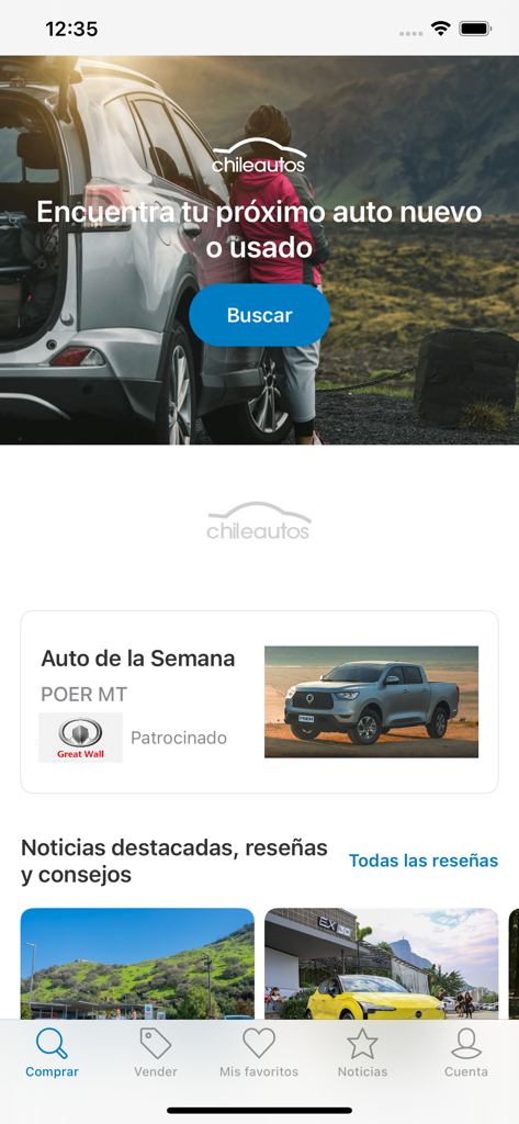 Chileautos - Chileautos mobile app home screen showing car search and featured vehicle sections