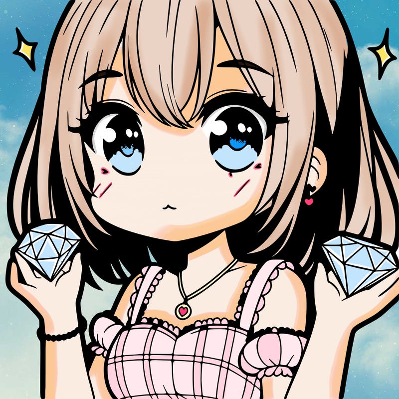 cute manga girl holding a dimond