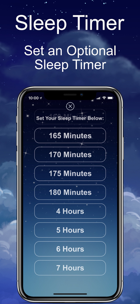 Sleep Sounds: Nature & Ambient - Sleep timer selection screen with various time duration options
