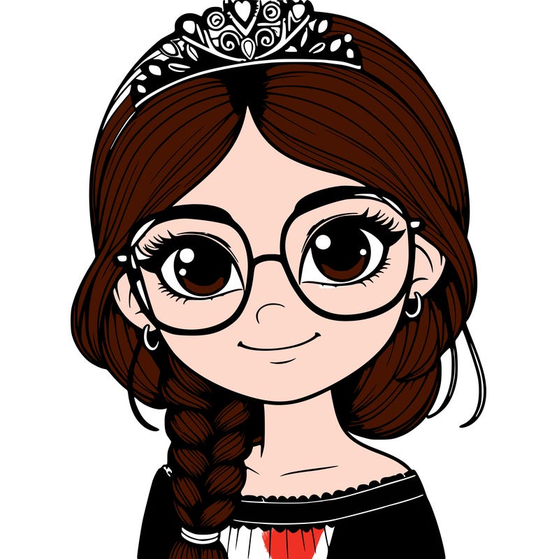 a girl with one braid and glasses who is a princess realistic