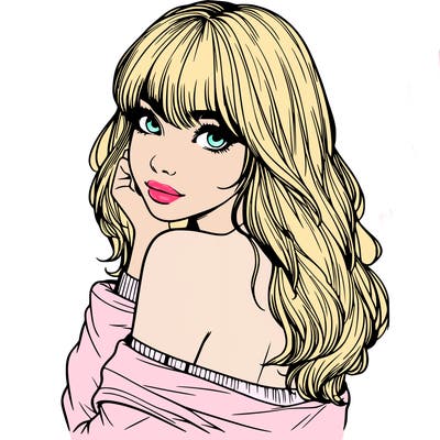 realistic girl with bangs looking over her shoulder