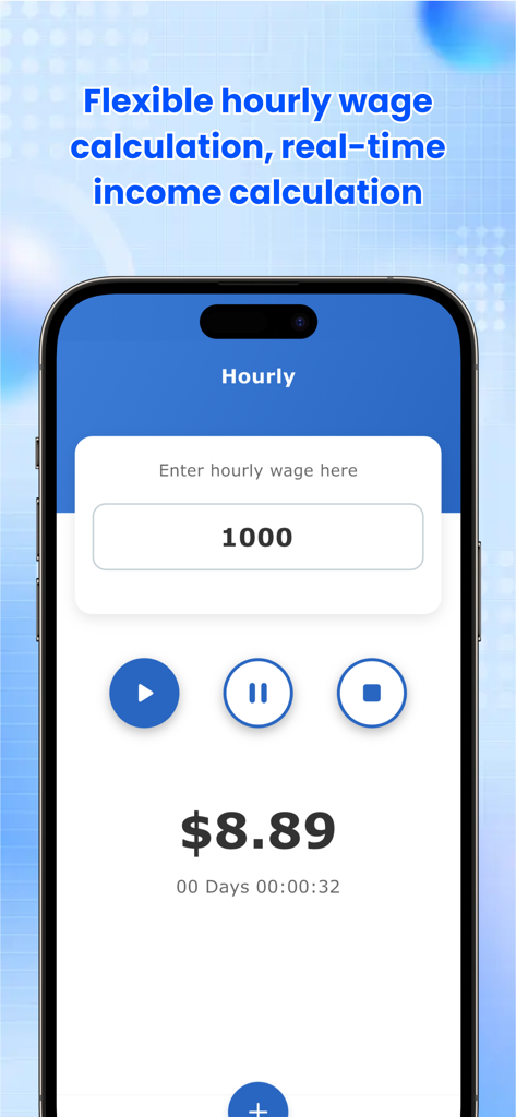 WinUdann - WinUdann app interface showing real-time hourly wage calculation and income tracking.