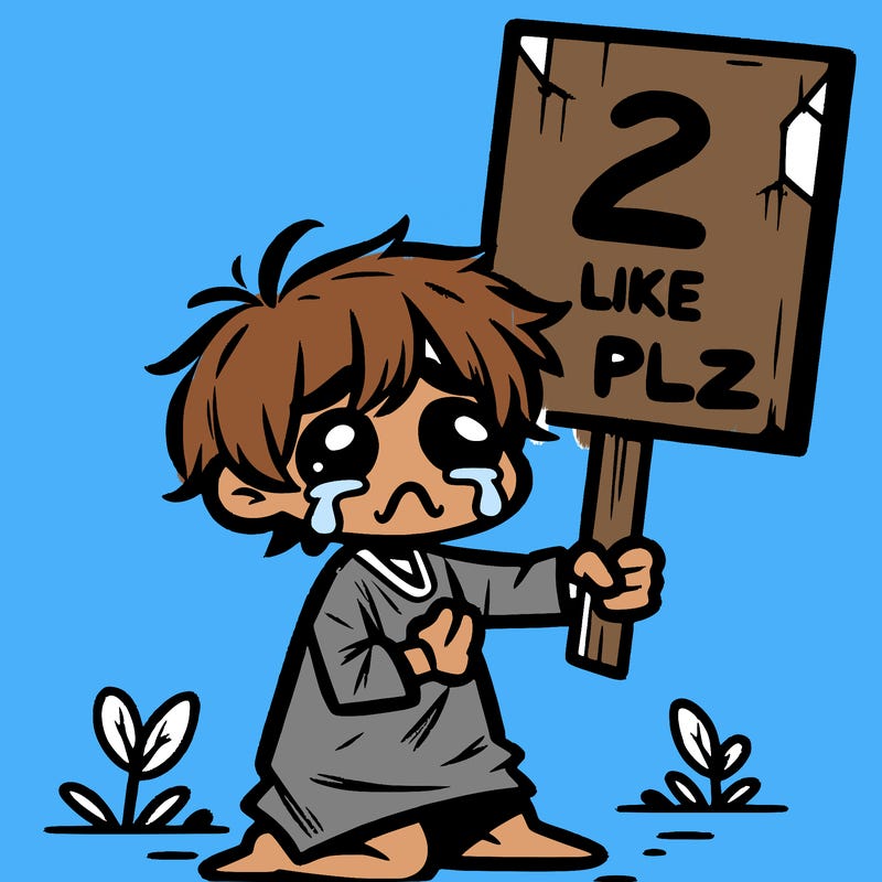 small poor toddler crying with sign that says 2 like plz
