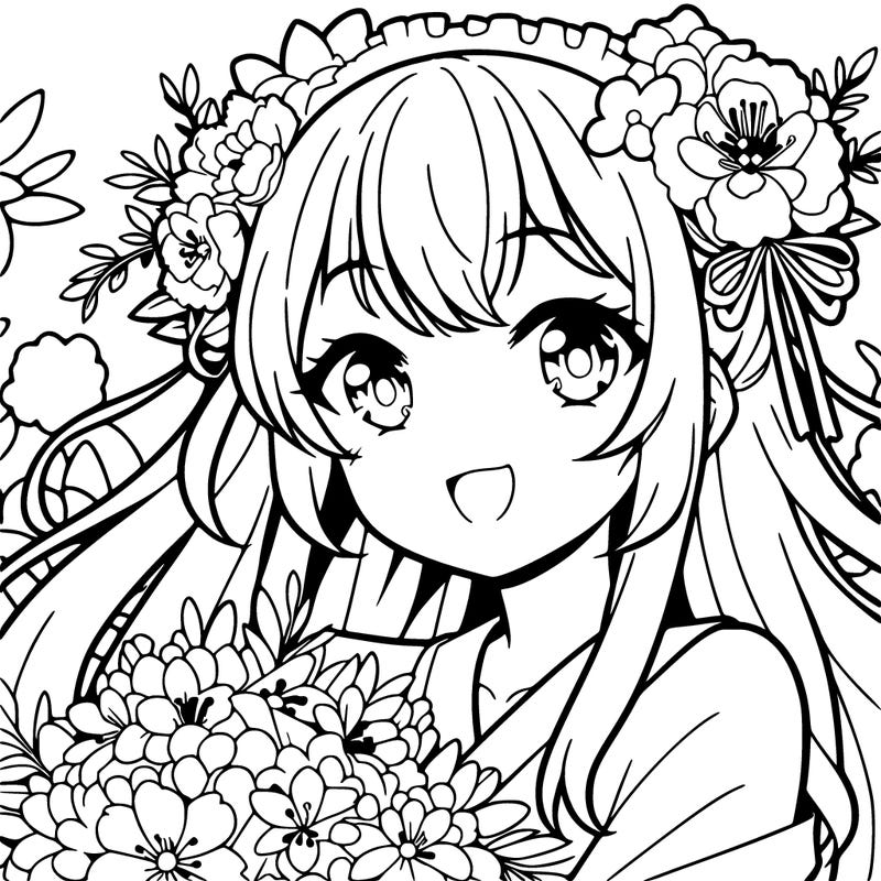 anime girl with flowers