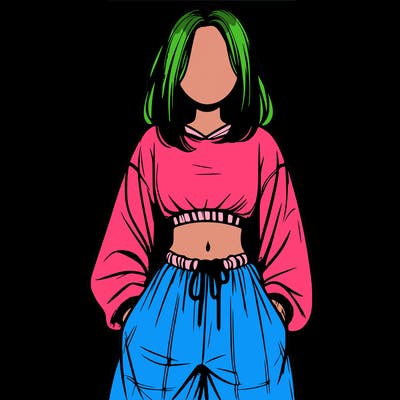 realistic girl faceless with baggy pants and a crop top
