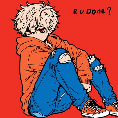 a male hoddie ripped jeans messy hair anime