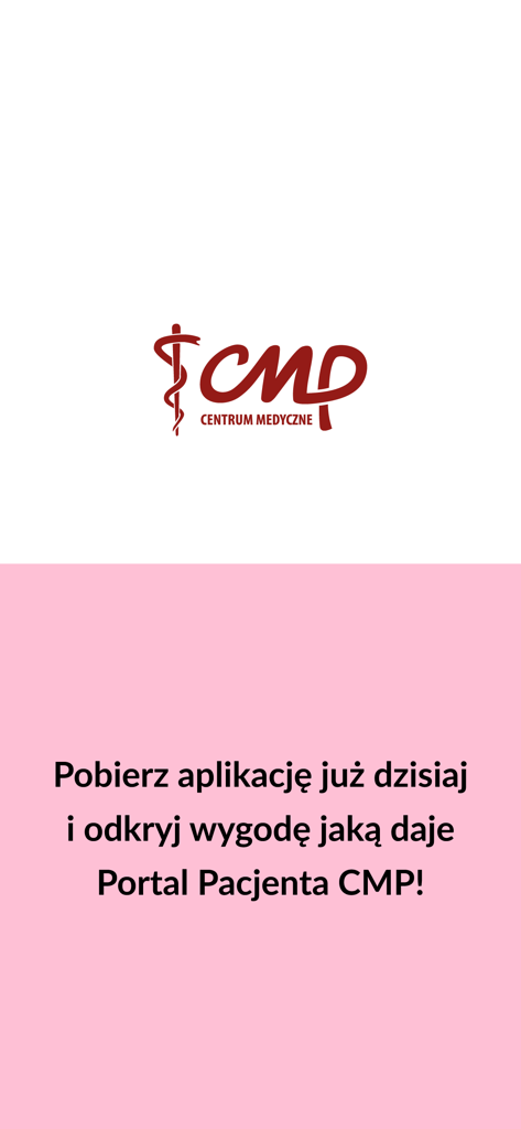 CMP Medical Center logo and text inviting users to download the Patient Portal app on a pink background