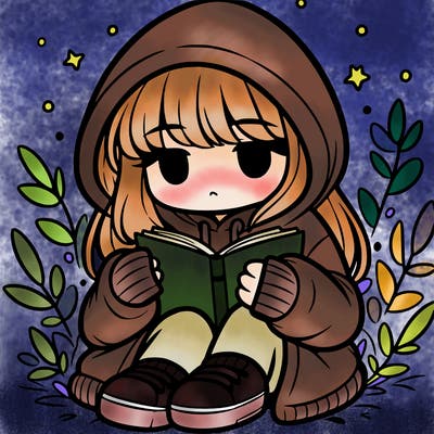 girl in oversized hoodie reading a book