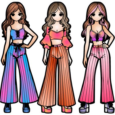 girls with flare pants and crop tops realistic