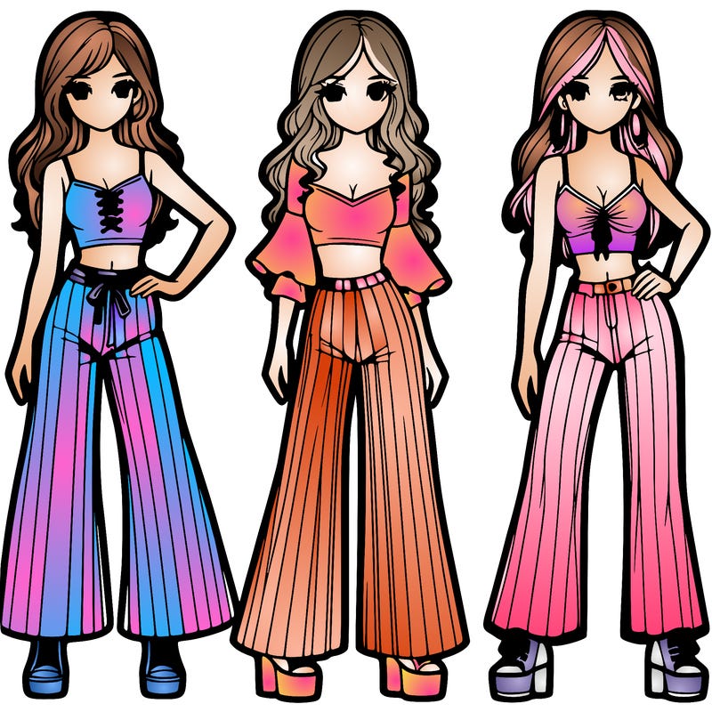 girls with flare pants and crop tops realistic