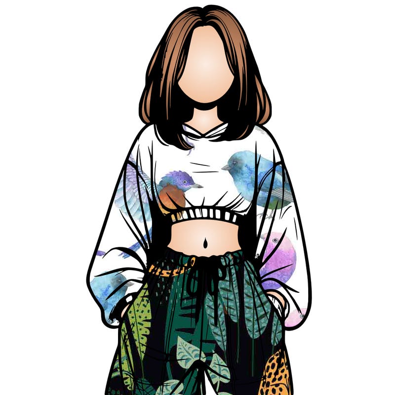 realistic girl faceless with baggy pants and a crop top