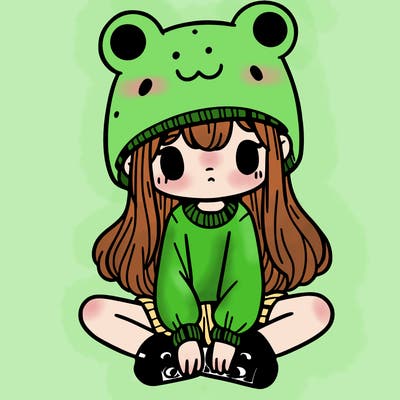 a girl wearing a frog hat and some frog socks