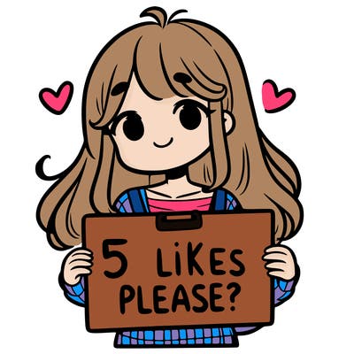 a girl holding a sign saying 5 likes please?