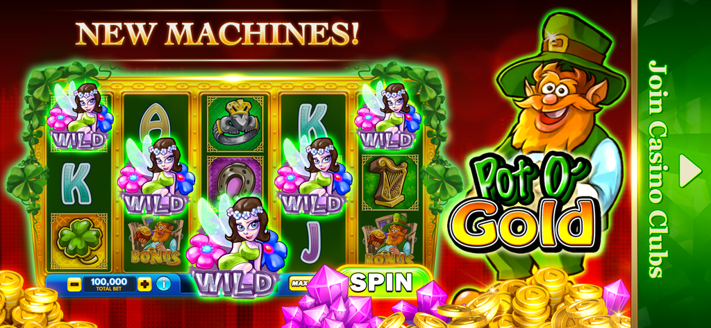 Double Win Vegas Casino Slots Pot O Gold Irish themed slot machine screen