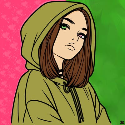 a realistic girl in a hoodie
