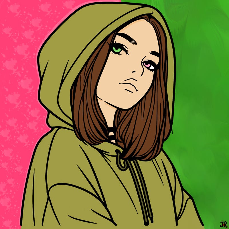 a realistic girl in a hoodie