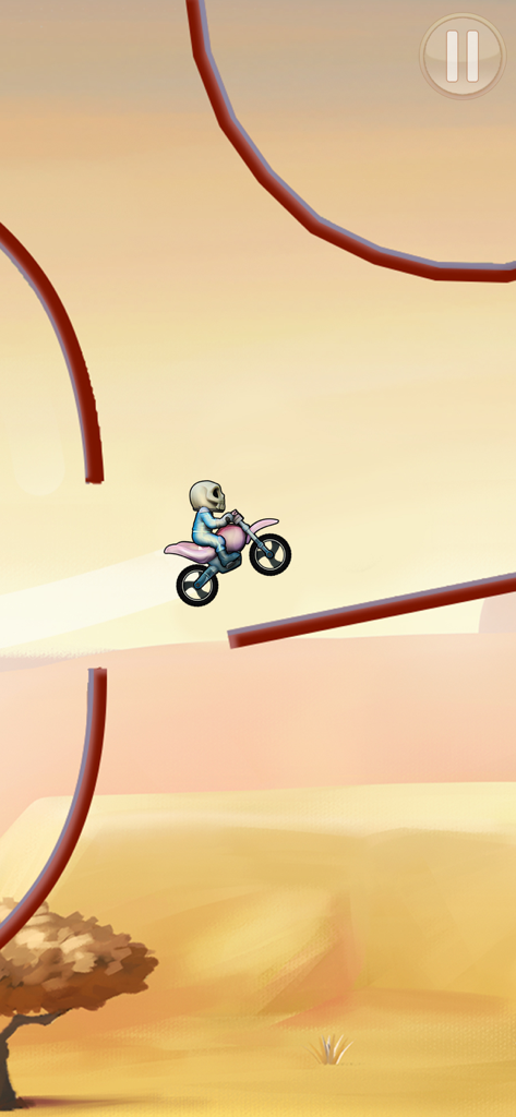 Gameplay screenshot of Bike Race showing a character jumping a motorcycle over a desert landscape