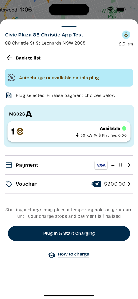 Evie Charging - Evie Charging app screen showing available charger and payment details