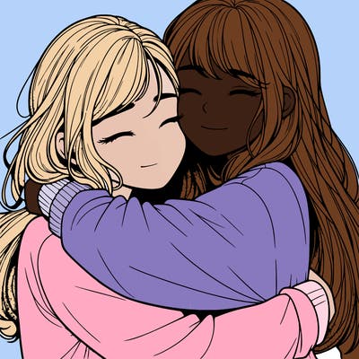 realistic two girls hugging