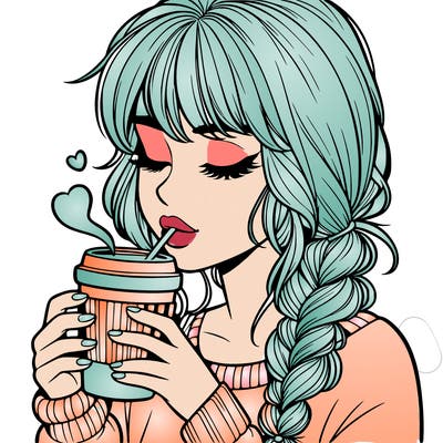realistic girl drinking coffee