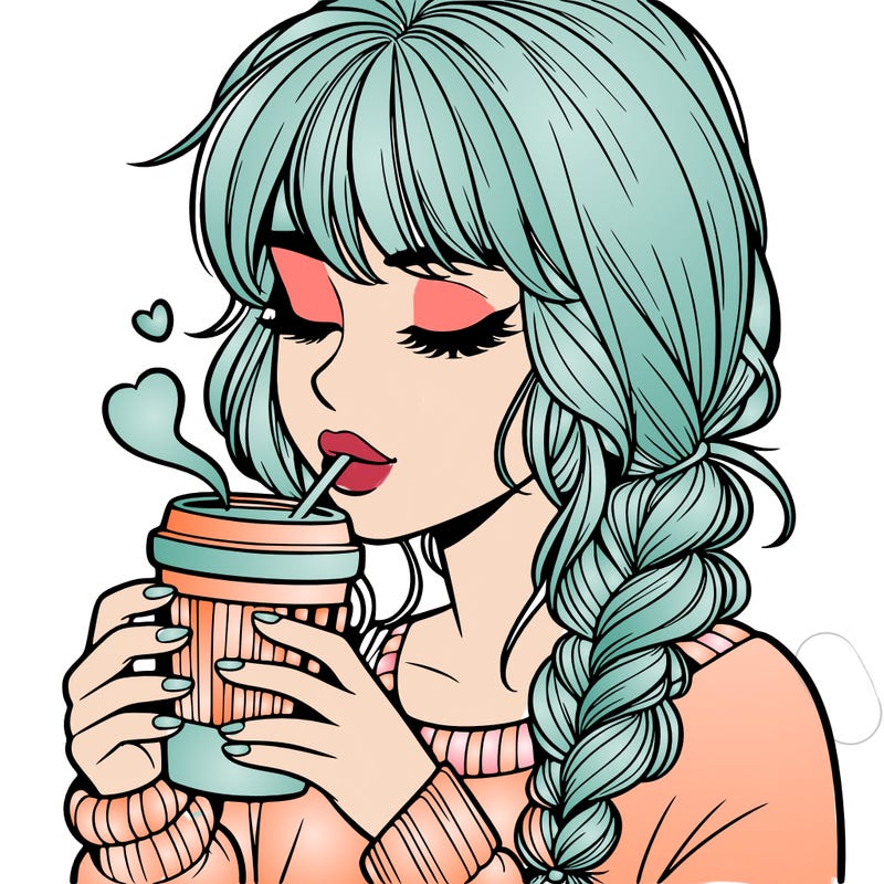 realistic girl drinking coffee