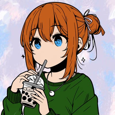 manga character drinking boba