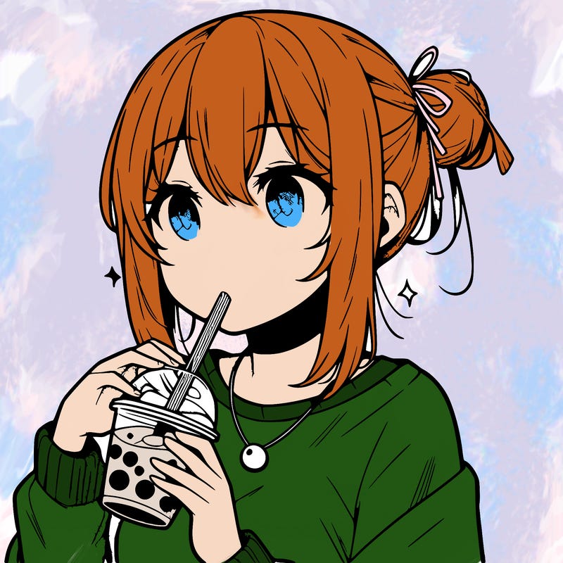 manga character drinking boba