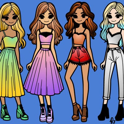 4 girls in dresses, pants and croptops