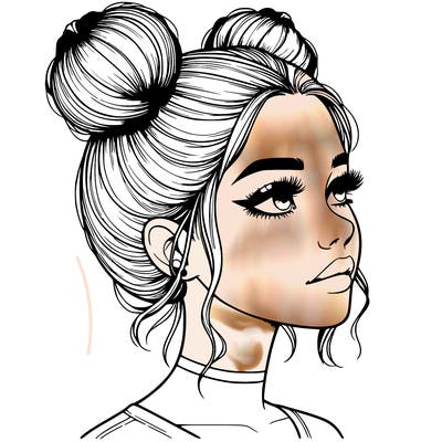 realistic girl with buns on the top of her head