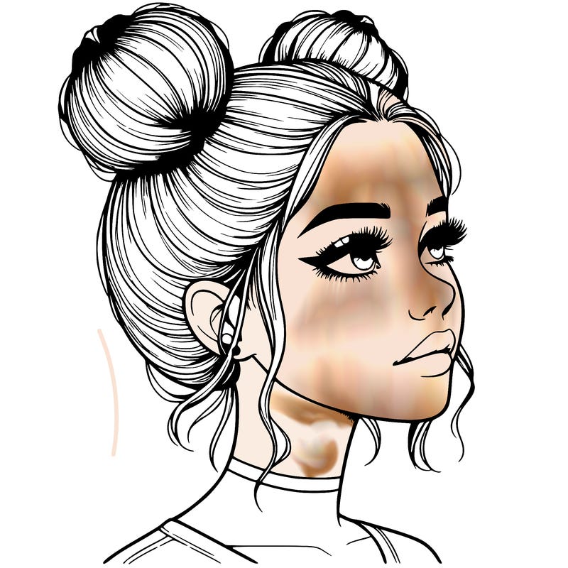 realistic girl with buns on the top of her head