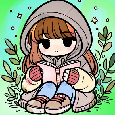 girl in oversized hoodie reading a book