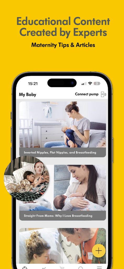 Medela Family - Breast Feeding - Medela Family app showing educational breastfeeding articles and expert maternity tips