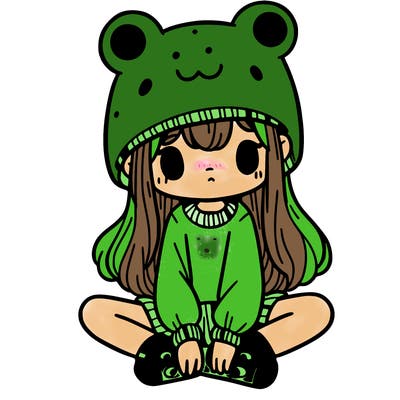 a girl wearing a frog hat and some frog socks