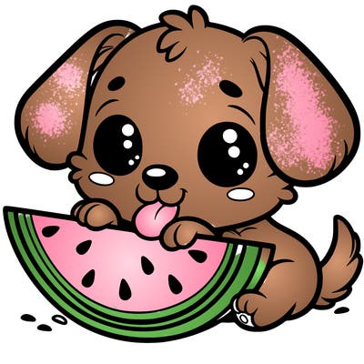 puppy eating watermelon
