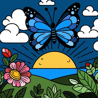 butterfly in a sunset