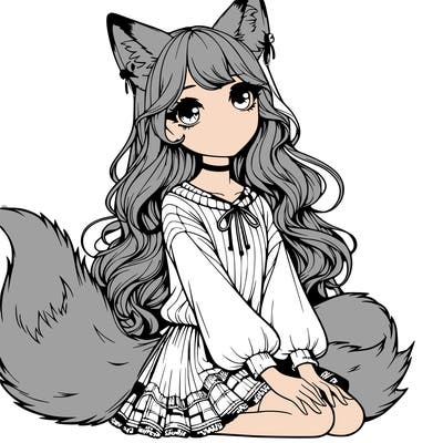 realistic girl with fox ears and tail
