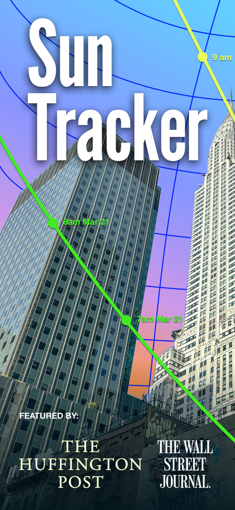 Sun Seeker - Sunlight Tracker - Augmented reality view of the sun path over skyscrapers in the Sun Seeker app