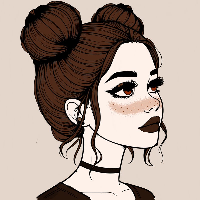 realistic girl with buns on the top of her head