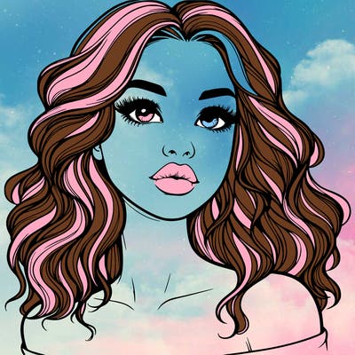 realistic girl with wavy hair and lips