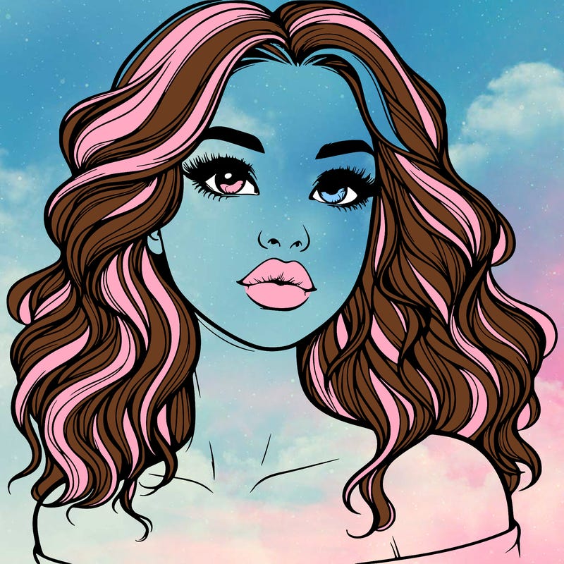 realistic girl with wavy hair and lips