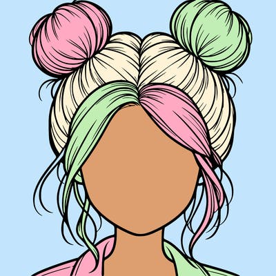 realistic girl with buns on the top of her hair