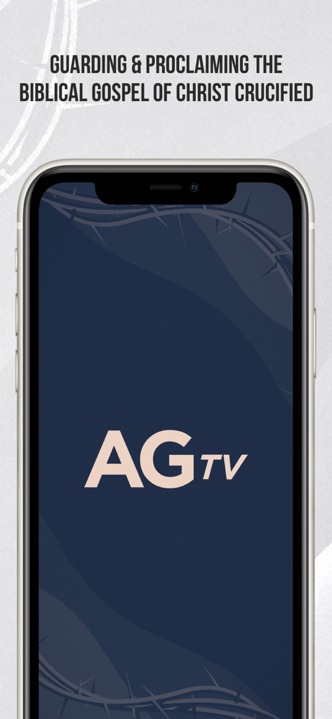 AGTV - AGTV app splash screen on a mobile phone with a religious slogan