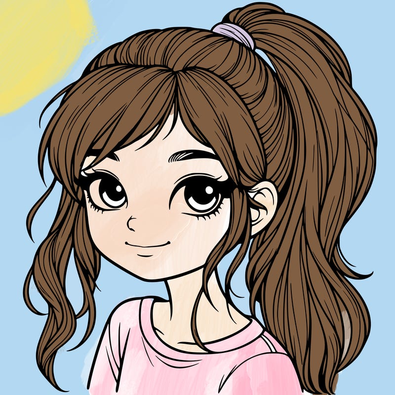 realistic girl with ponytail