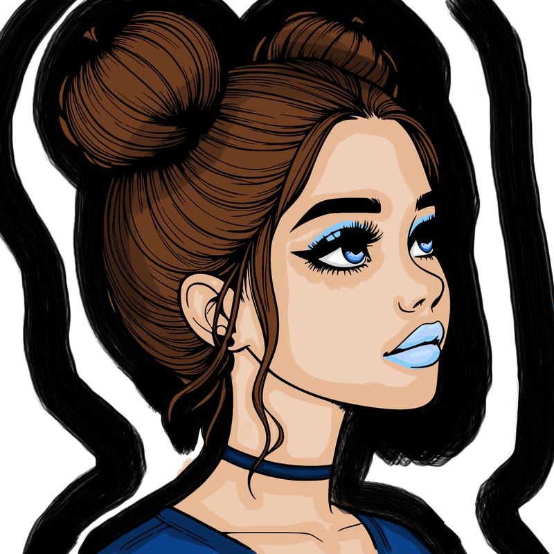 realistic girl with buns on the top of her head