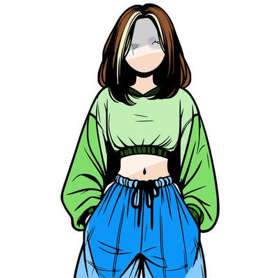 realistic girl faceless with baggy pants and a crop top