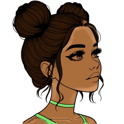 realistic girl with buns on the top of her head